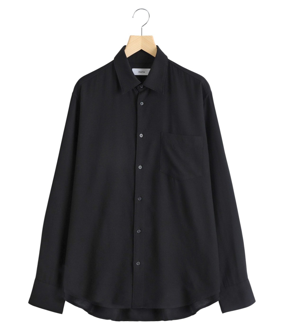 1234レア 超初期 黒いクレープ加工長袖シャツ 美品 REGULAR COLLAR SHIRT -SUPER 140s 2/96 WOOL VIYELLA- | marka