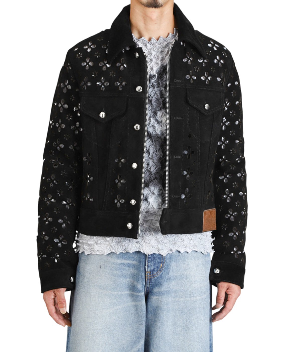 【FLOWER CUT】レザージャケット シースルー トラッカージャケットXL FLOWER CUT】レザージャケット シースルー トラッカージャケットXL