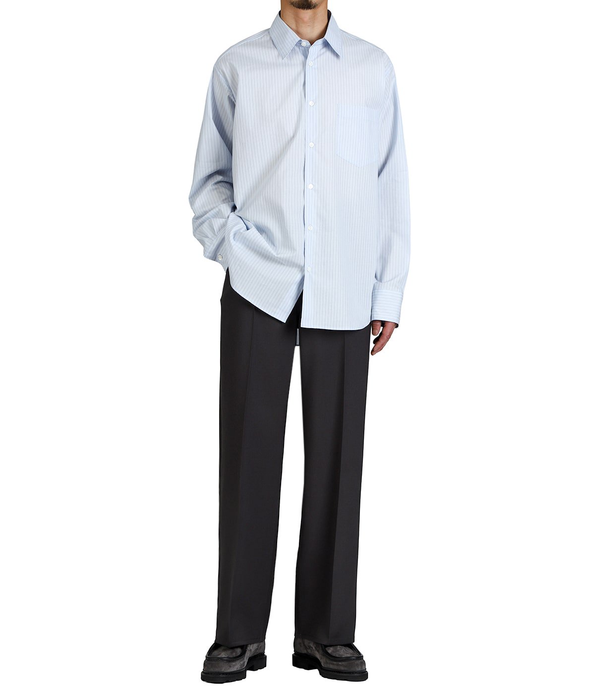 REGULAR COLLAR SHIRT -ORGANIC COTTON STRIPE- | marka(マーカ