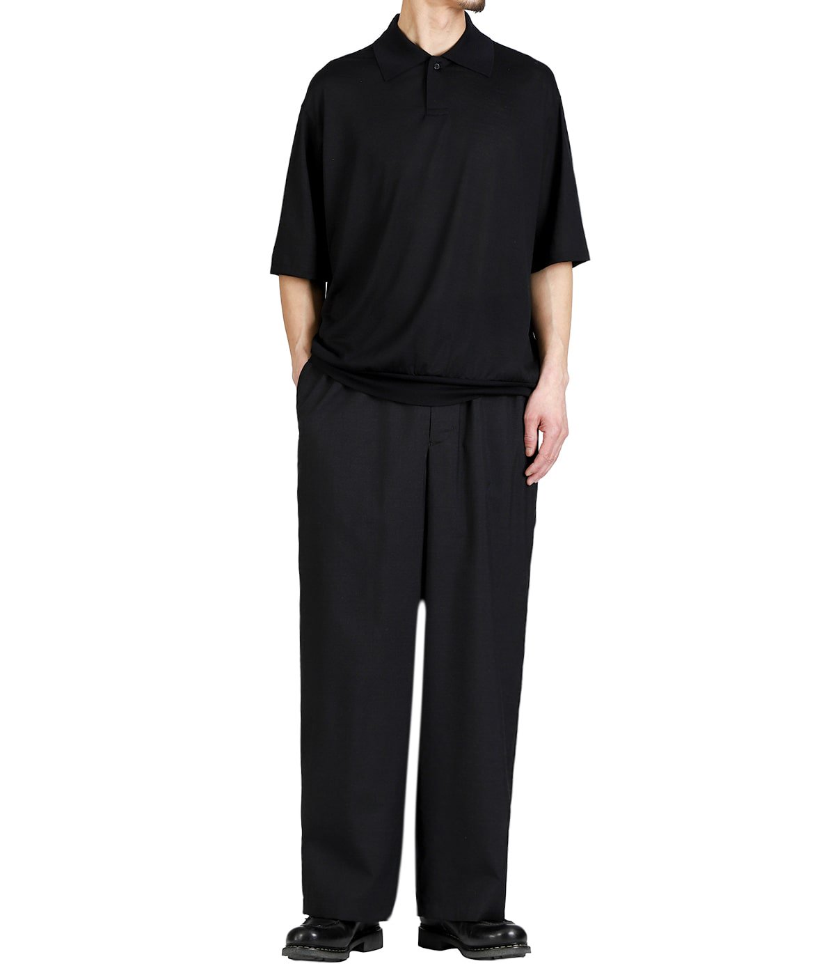 WIDE CYLINDER FIT EASY PANTS -2/72 WOOL TROPICAL WASHER - | marka