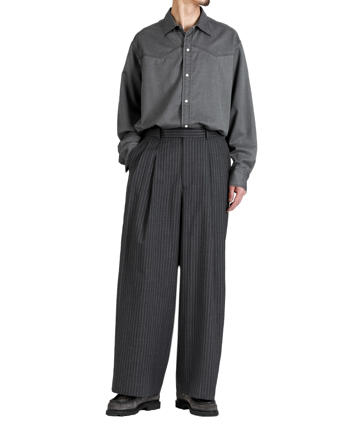 パンツ CTHY TECHWOOL BAGGY SARROUEL SLACKS BL2 TWO TUCK BAGGY TROUSERS -2/72 WOOL TROPICAL WASHER - | marka