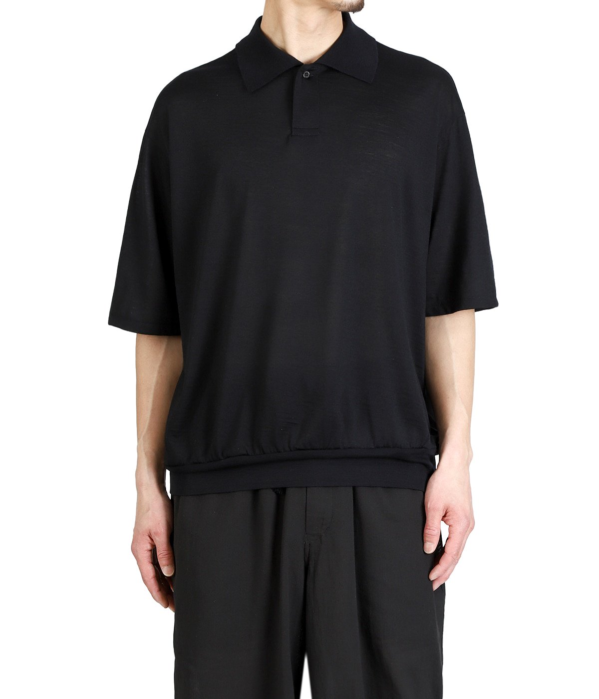 ONE BUTTON POLO TEE S/S -SUPER 120s WASHABLE WOOL SINGLE JERSEY