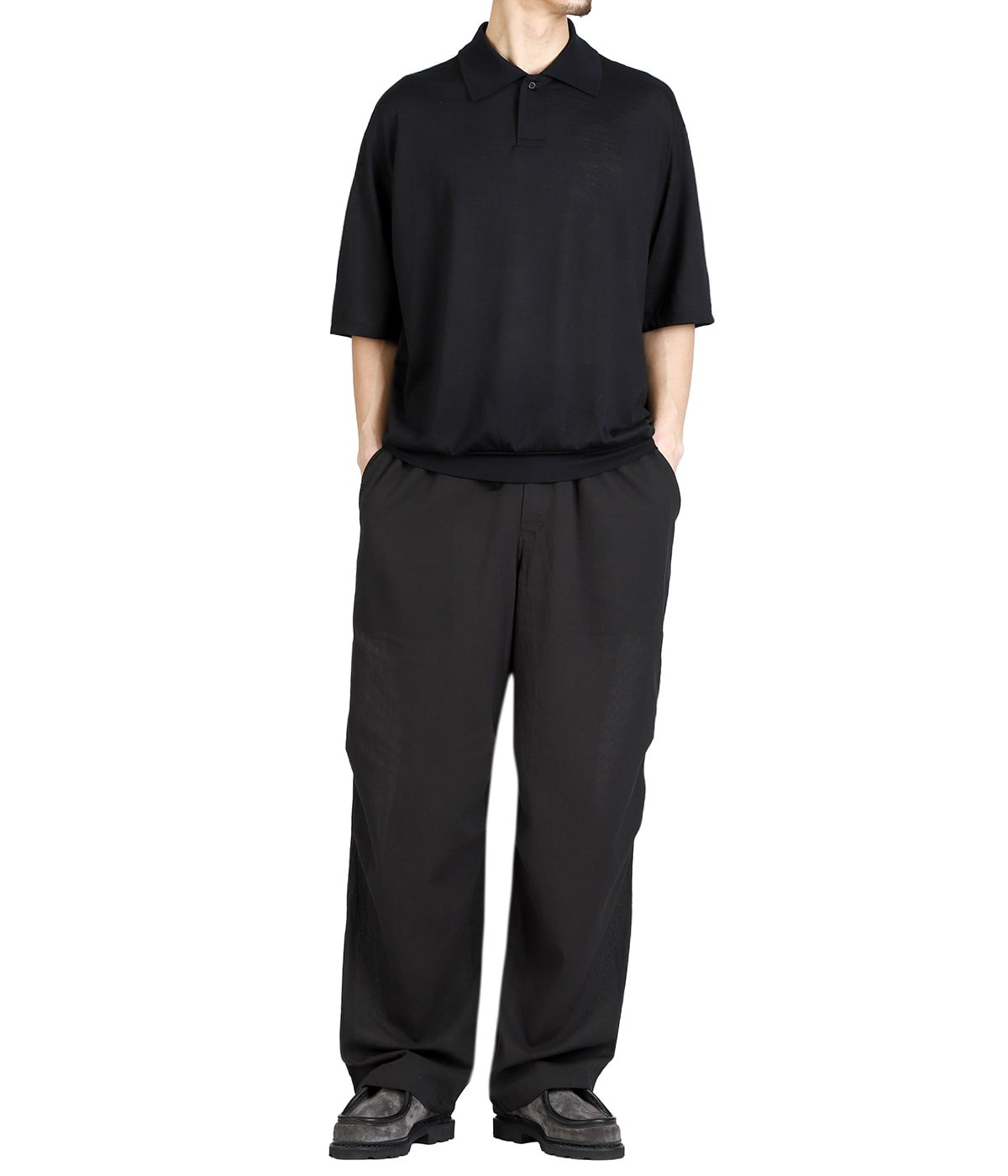 ONE BUTTON POLO TEE S/S -SUPER 120s WASHABLE WOOL SINGLE JERSEY