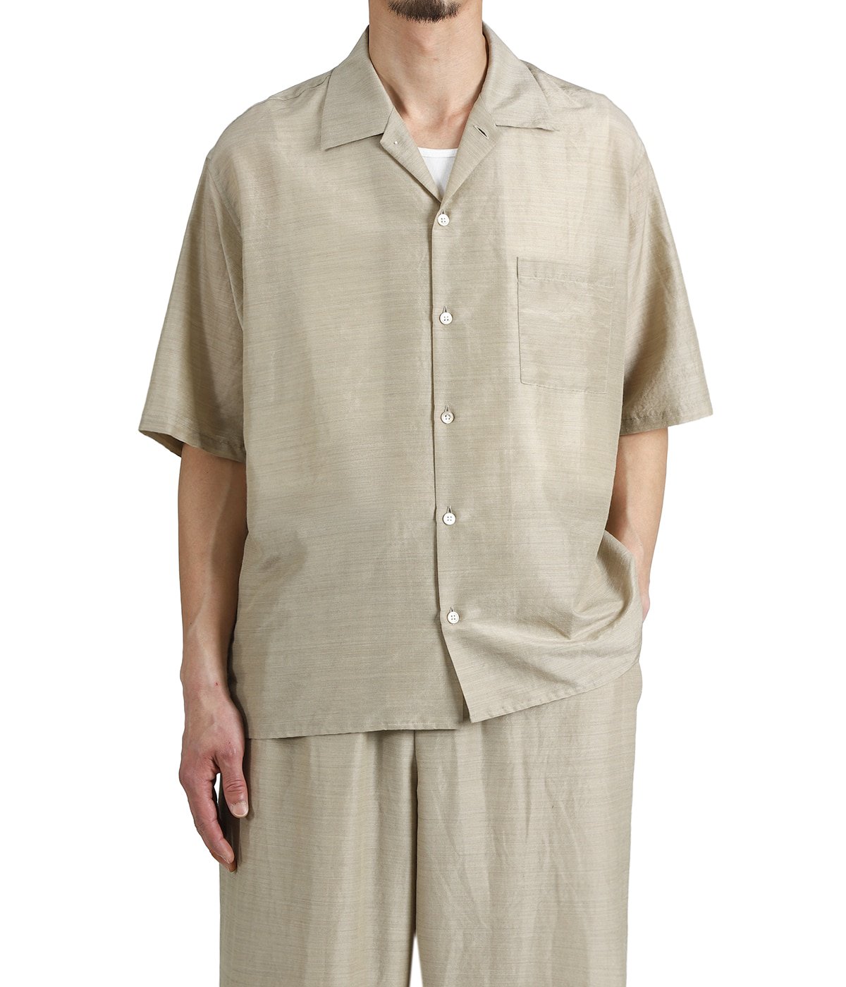 OPEN COLLAR S/S SHIRT -WOOL SILK FEATHER CLOTH- | marka(マーカ