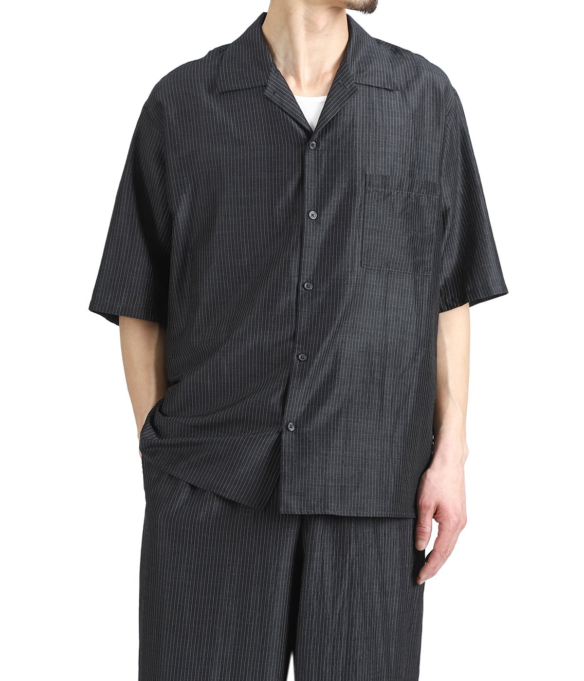 OPEN COLLAR S/S SHIRT -WOOL SILK FEATHER CLOTH- | marka(マーカ