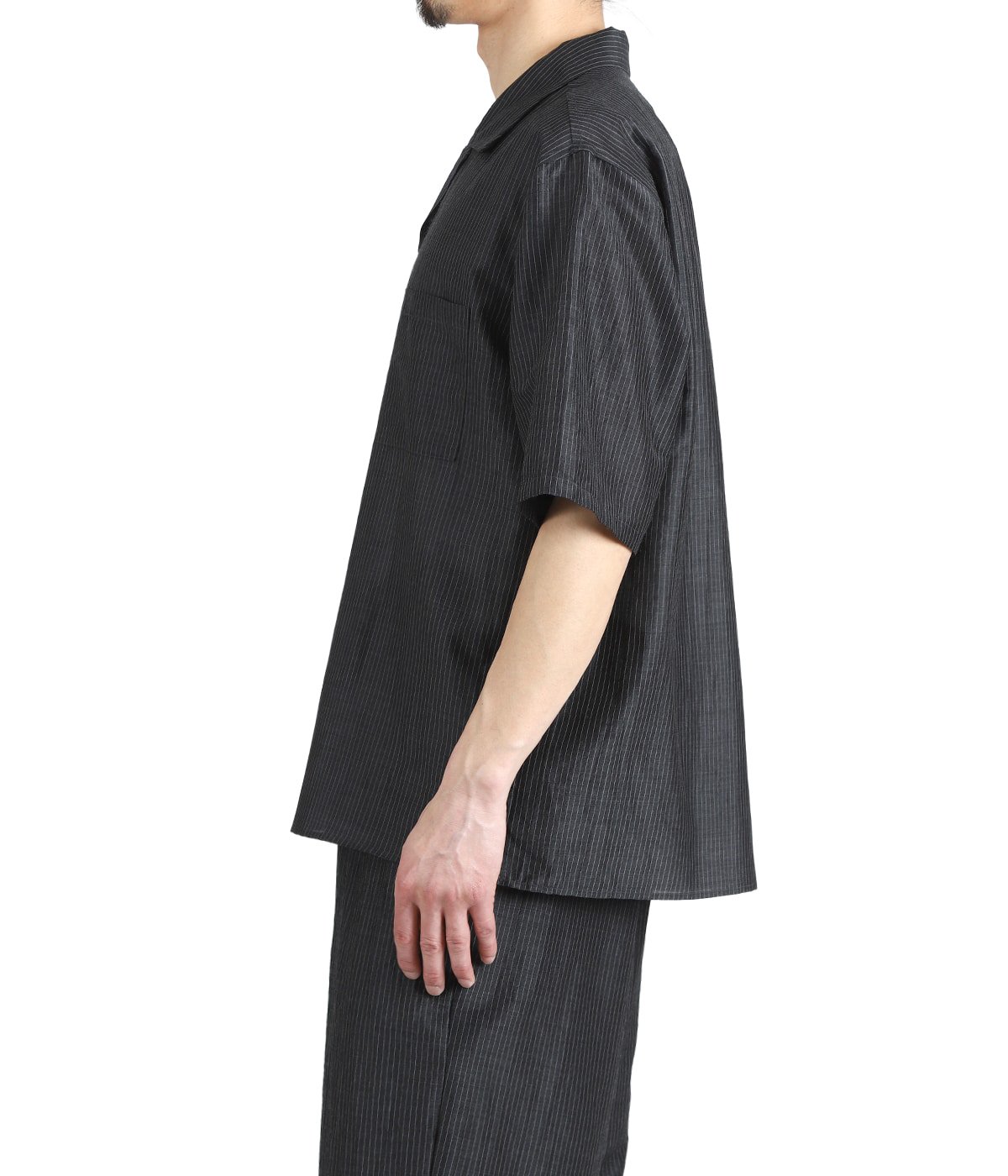 OPEN COLLAR S/S SHIRT -WOOL SILK FEATHER CLOTH- | marka(マーカ