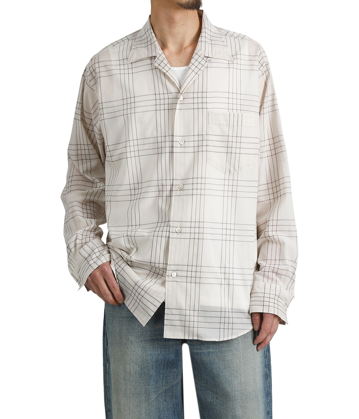 OPEN COLLAR L/S SHIRT -60/1 ORGANIC COTTON HIGH TWISTED LOAN