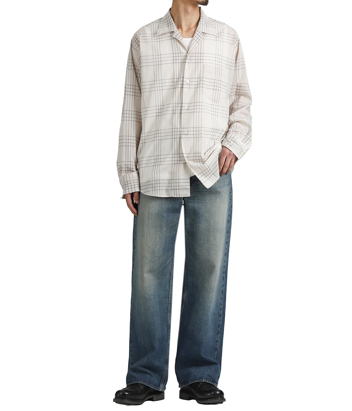 OPEN COLLAR L/S SHIRT -60/1 ORGANIC COTTON HIGH TWISTED LOAN