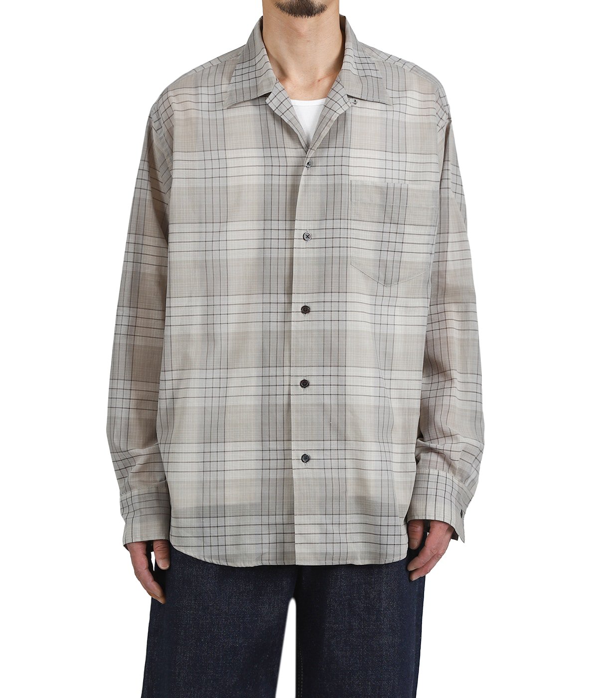OPEN COLLAR L/S SHIRT -60/1 ORGANIC COTTON HIGH TWISTED LOAN