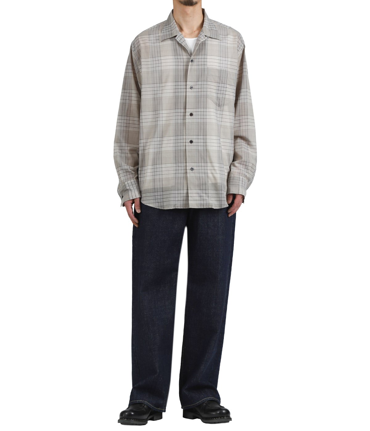 OPEN COLLAR L/S SHIRT -60/1 ORGANIC COTTON HIGH TWISTED LOAN