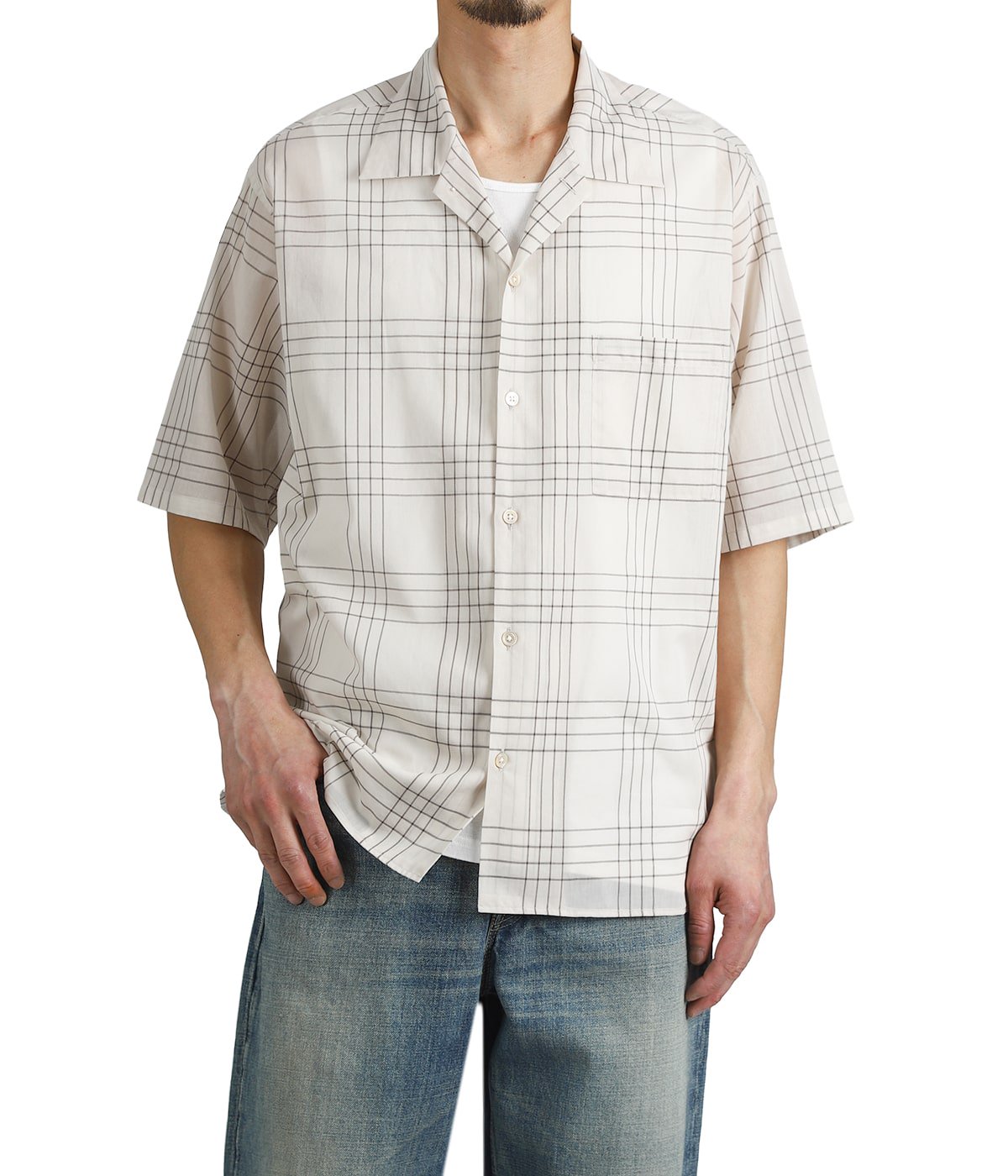 OPEN COLLAR S/S SHIRT -60/1 ORGANIC COTTON HIGH TWISTED LOAN