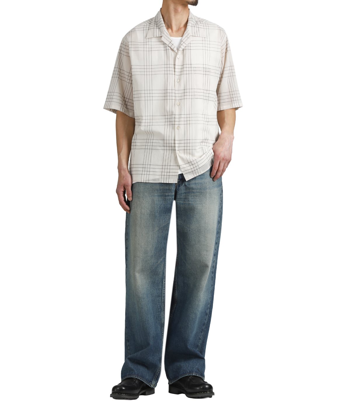 OPEN COLLAR S/S SHIRT -60/1 ORGANIC COTTON HIGH TWISTED LOAN