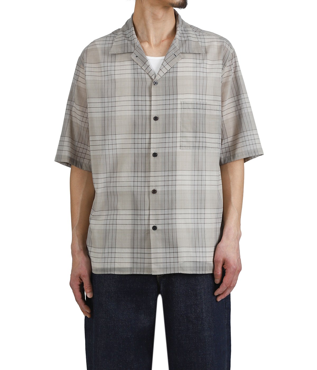 OPEN COLLAR S/S SHIRT -60/1 ORGANIC COTTON HIGH TWISTED LOAN