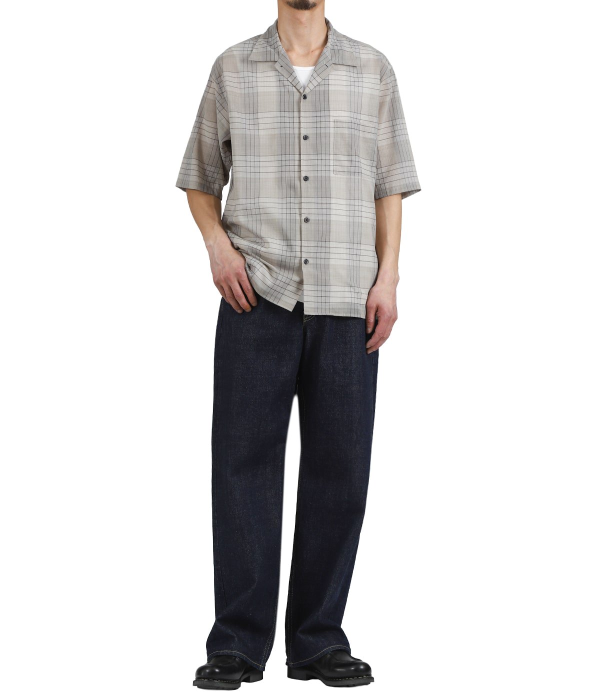OPEN COLLAR S/S SHIRT -60/1 ORGANIC COTTON HIGH TWISTED LOAN