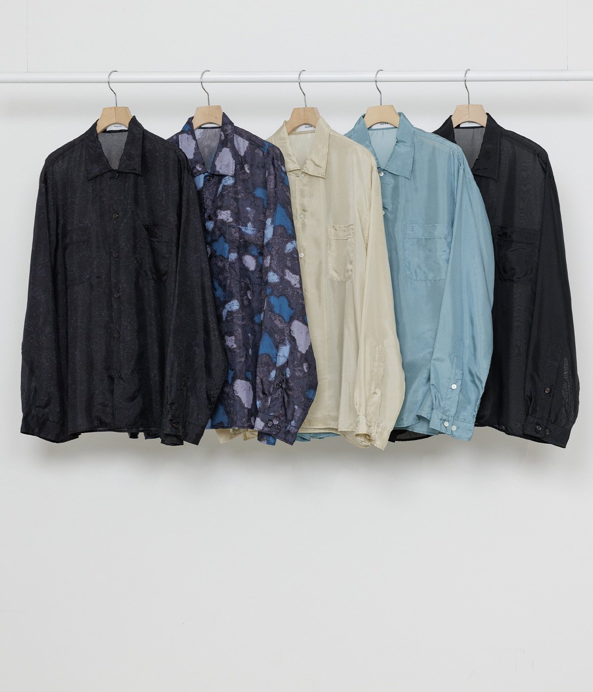 予約】SILK OPEN COLLAR L/S SHIRT -HABUTAE SILK- | marka(マーカ