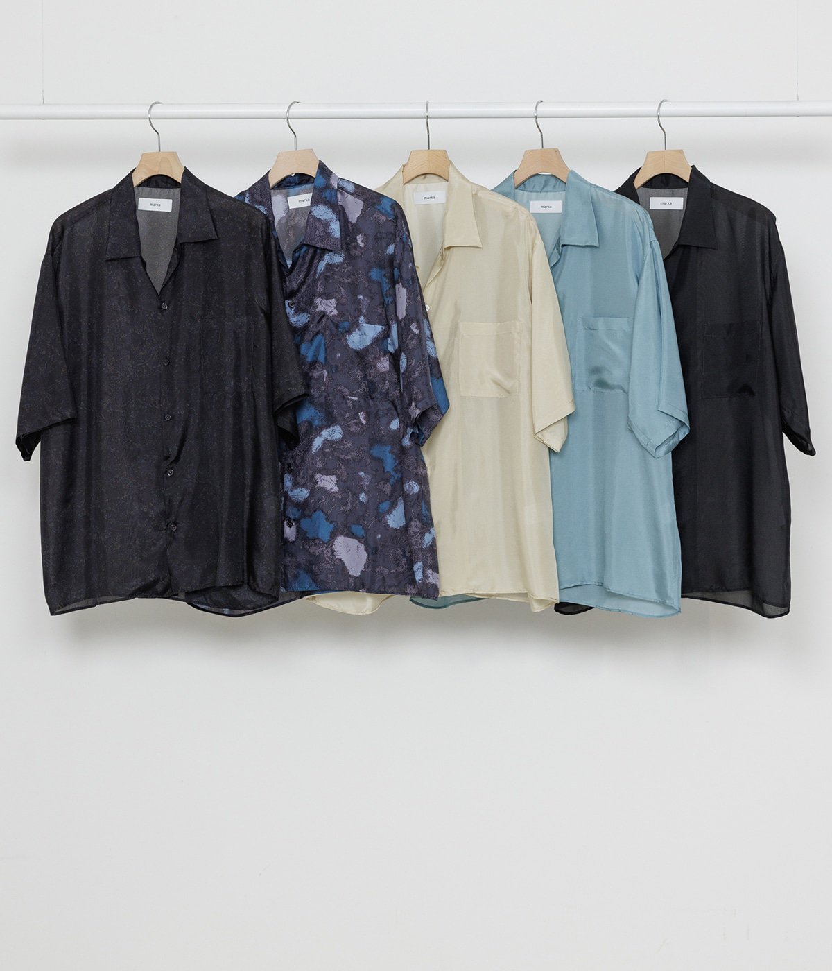 予約】SILK OPEN COLLAR S/S SHIRT -HABUTAE SILK- | marka(マーカ