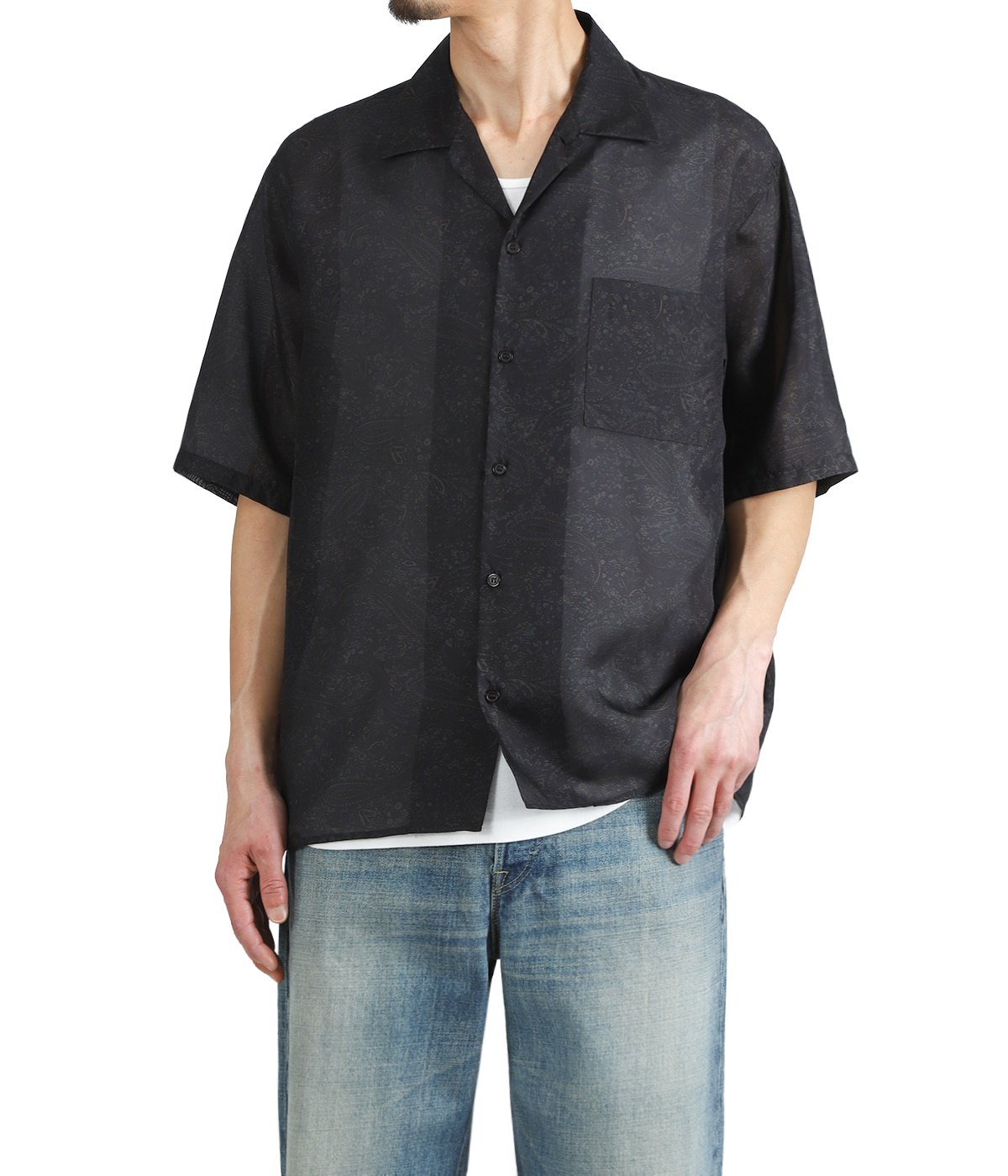 SILK OPEN COLLAR S/S SHIRT -HABUTAE SILK- | marka(マーカ
