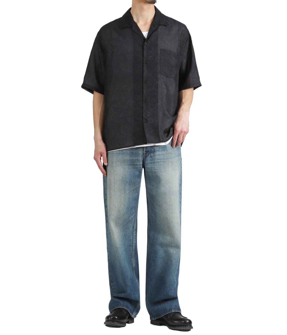 SILK OPEN COLLAR S/S SHIRT -HABUTAE SILK- | marka(マーカ