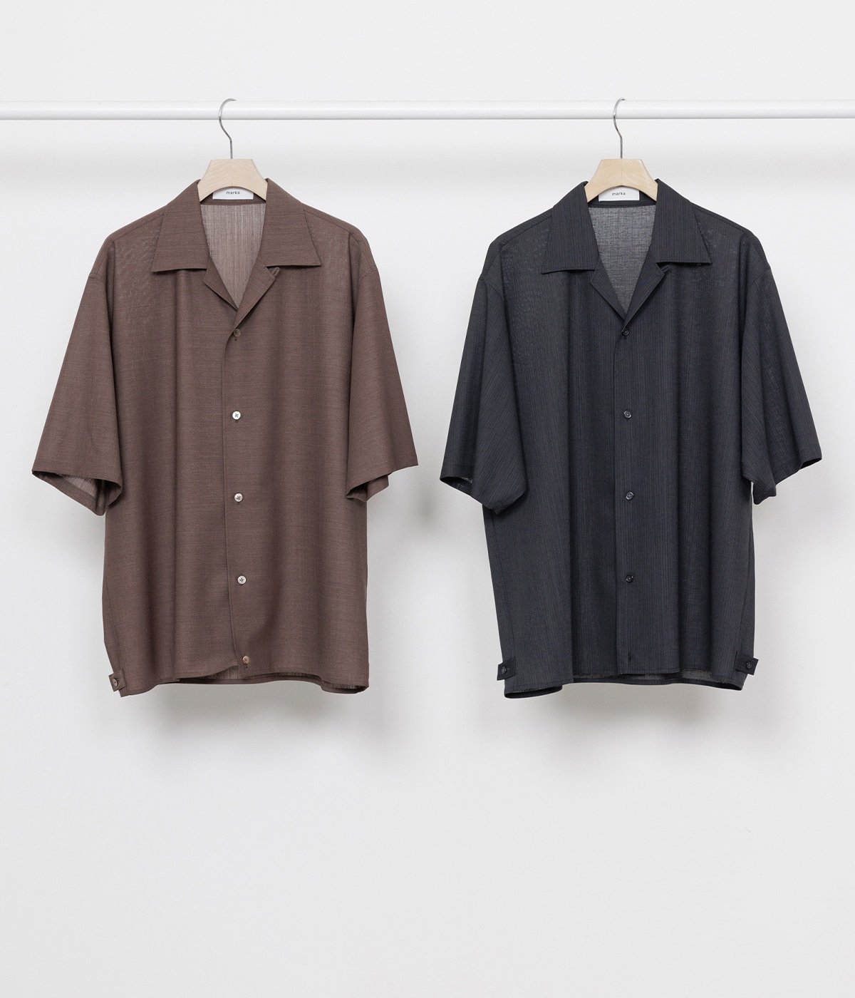 予約】OPEN COLLAR S/S SHIRT WITH HEM TAB -WOOL HIGH TWIST TROPICAL