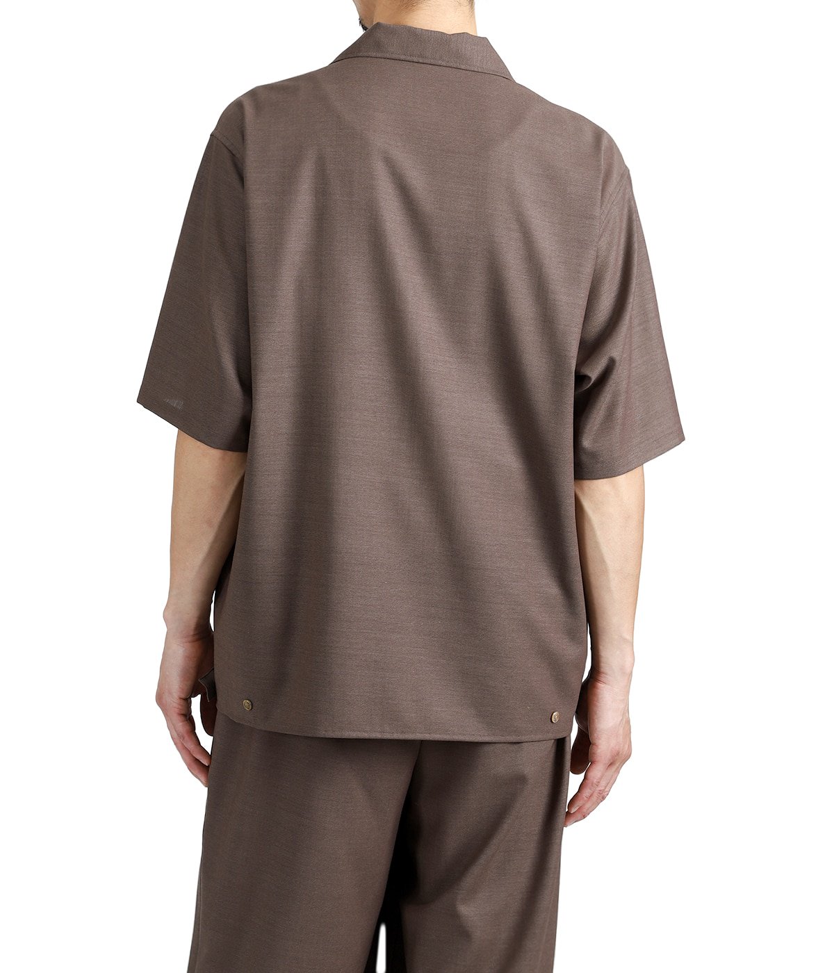 OPEN COLLAR S/S SHIRT WITH HEM TAB -WOOL HIGH TWIST TROPICAL