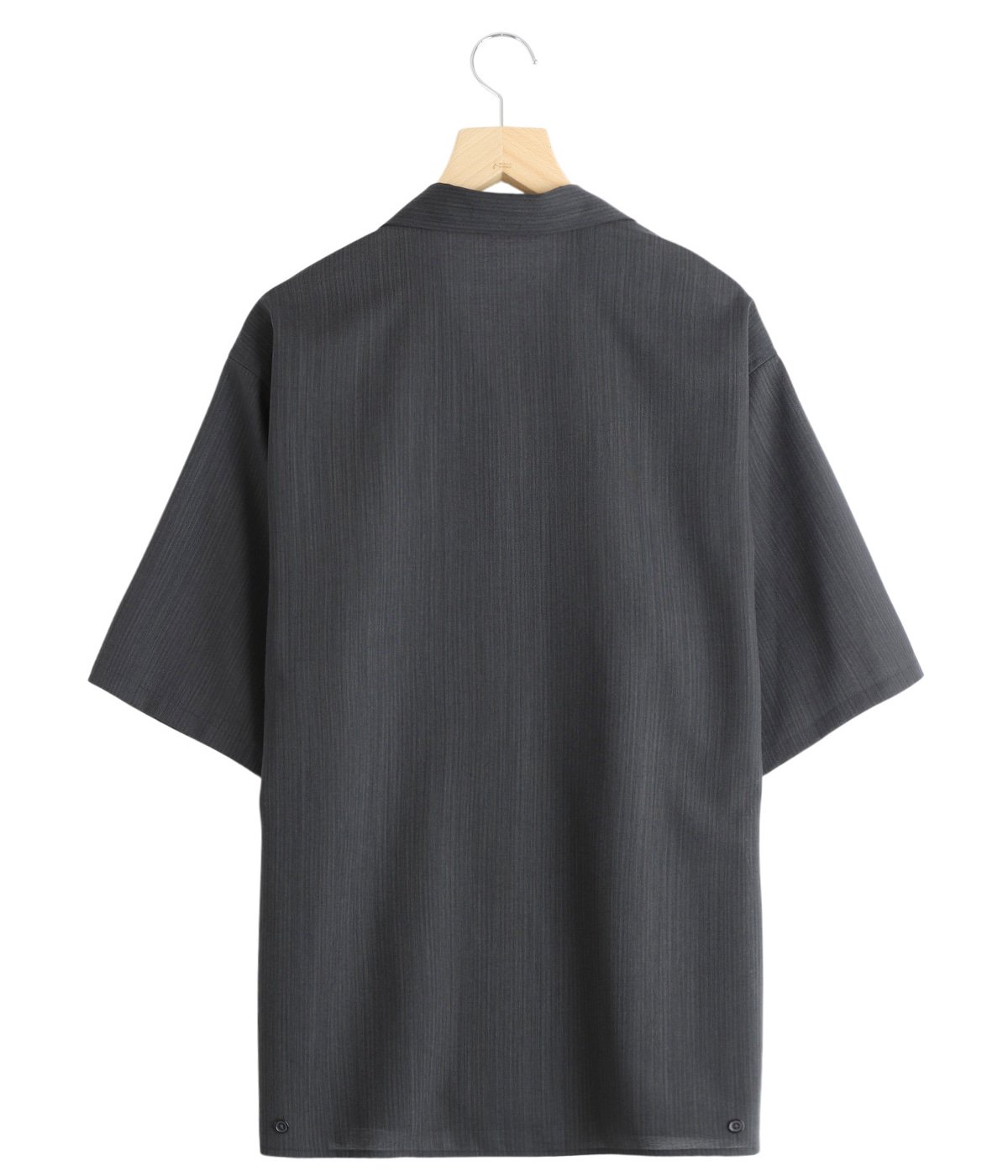OPEN COLLAR S/S SHIRT WITH HEM TAB -WOOL HIGH TWIST TROPICAL