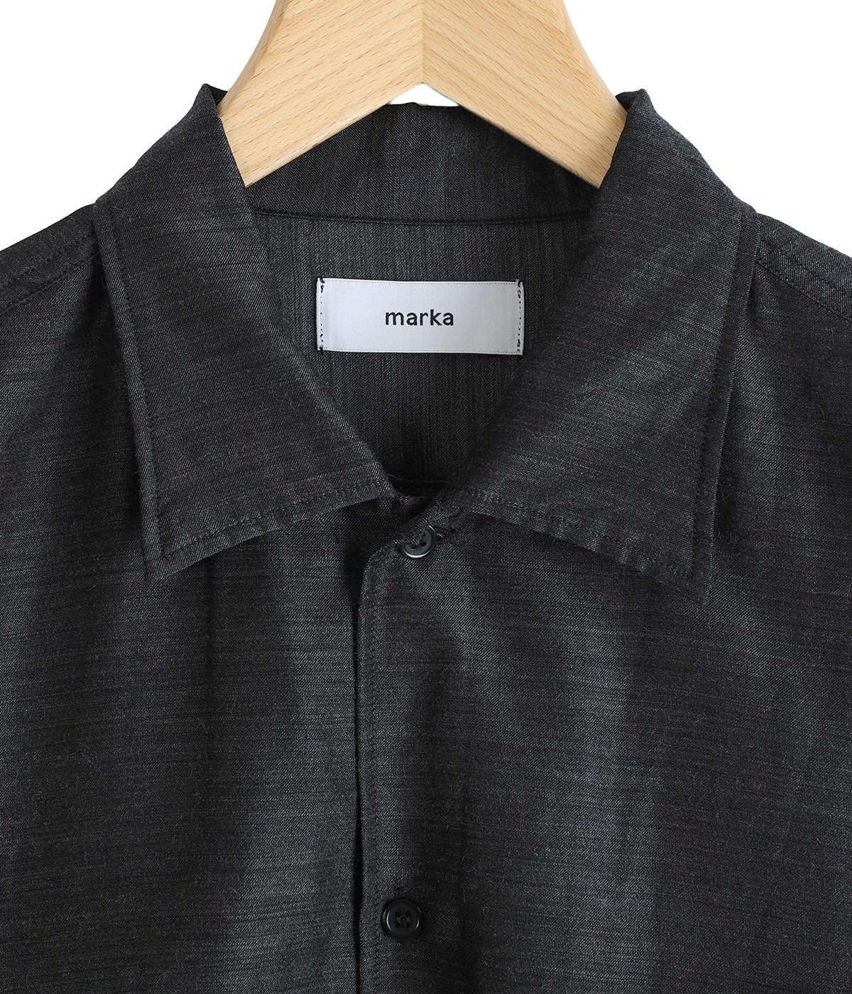 OPEN COLLAR L/S SHIRT -SILK/WOOL FEATHER TWILL- | marka(マーカ