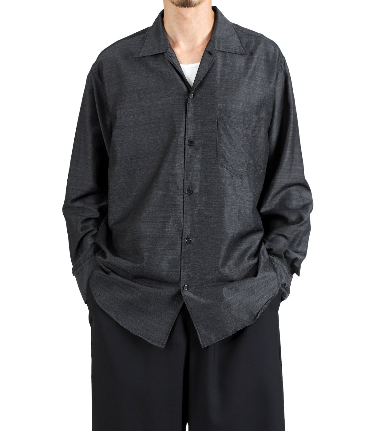 OPEN COLLAR L/S SHIRT -SILK/WOOL FEATHER TWILL- | marka(マーカ