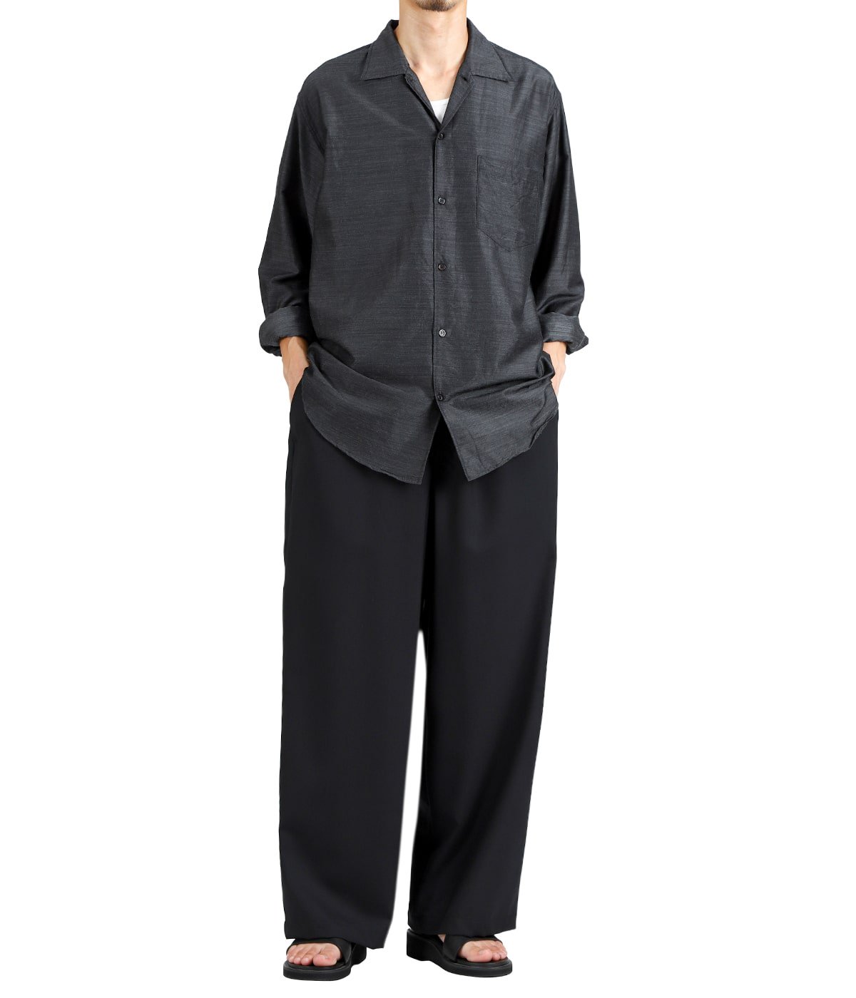 OPEN COLLAR L/S SHIRT -SILK/WOOL FEATHER TWILL- | marka(マーカ