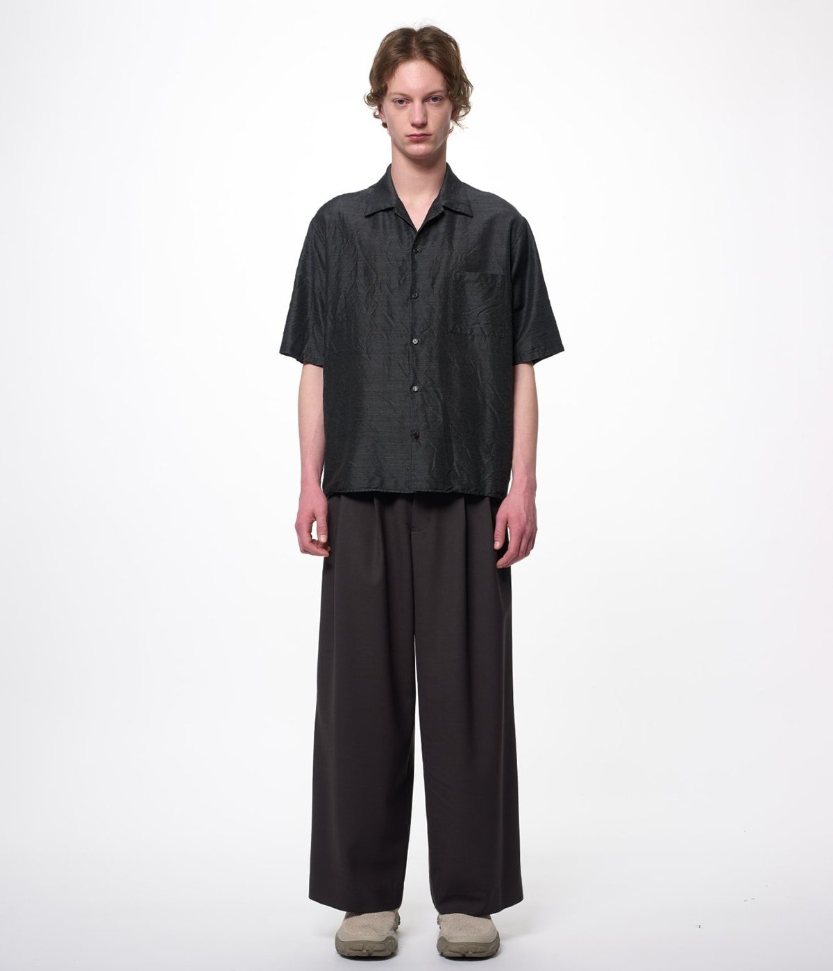 OPEN COLLAR S/S SHIRT -SILK/WOOL FEATHER TWILL- | marka(マーカ