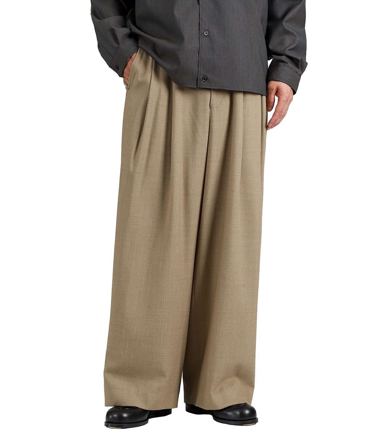 DOUBLE PLEATED BAGGY TROUSERS -RECYCLED POLYESTER WOOL GABARDINE