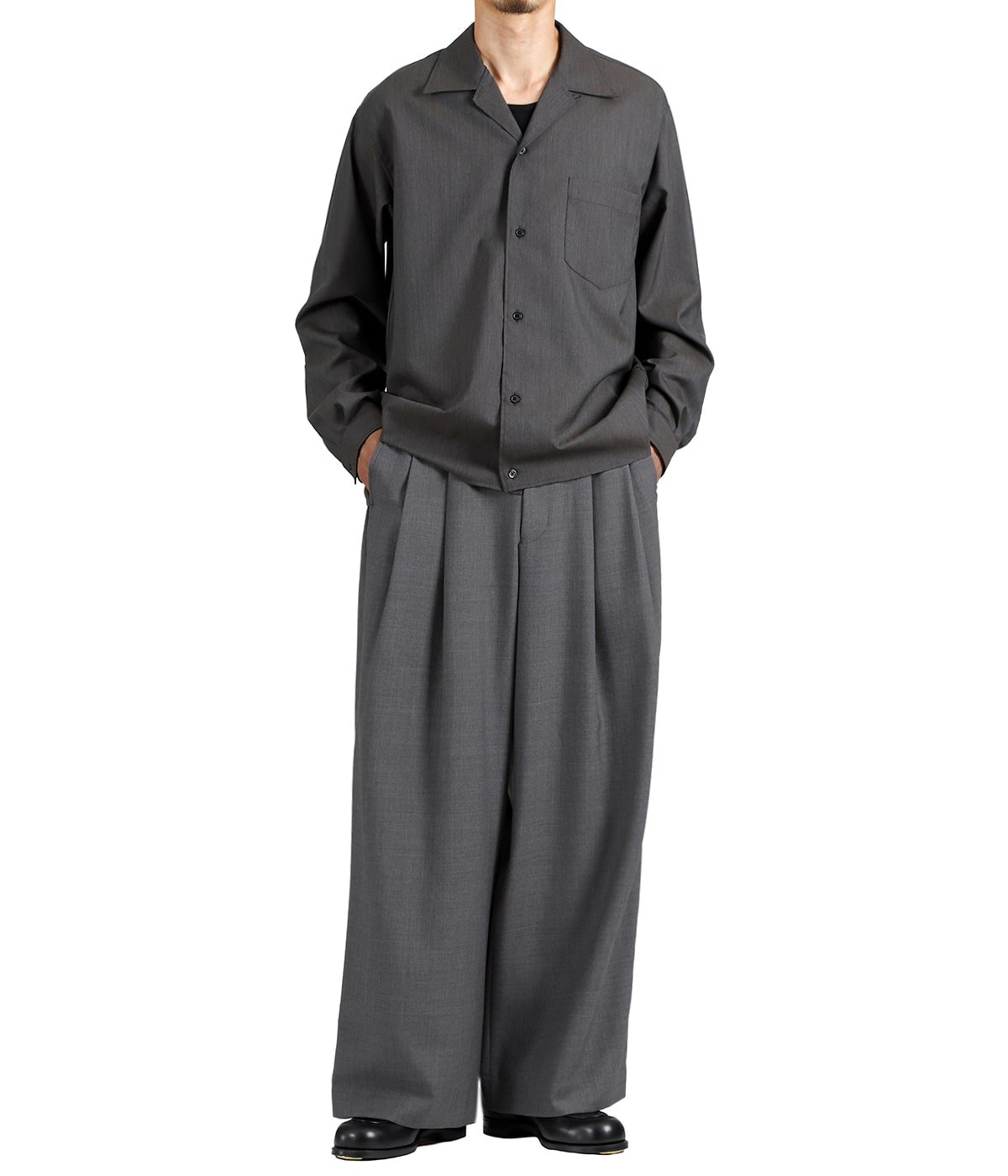 DOUBLE PLEATED BAGGY TROUSERS -RECYCLED POLYESTER WOOL GABARDINE
