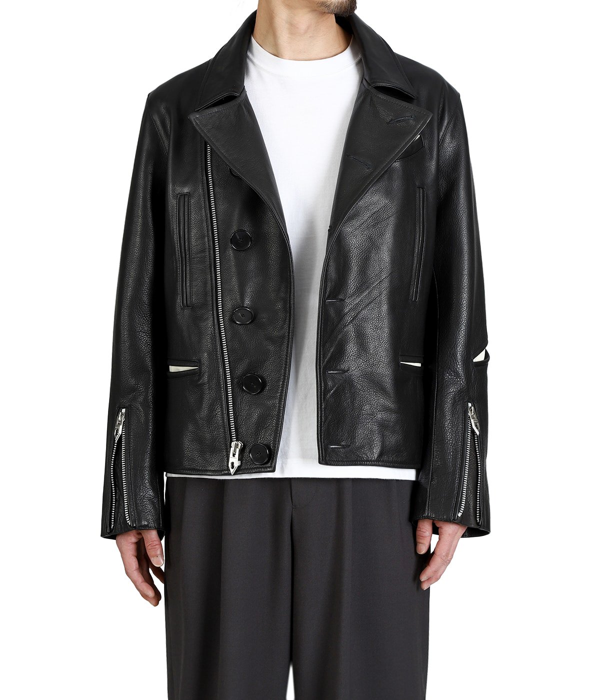 MASU ブラック レザージャケット チェーン付き MOTORCYCLE LEATHER JACKET | MASU(エムエーエスユー) / アウター