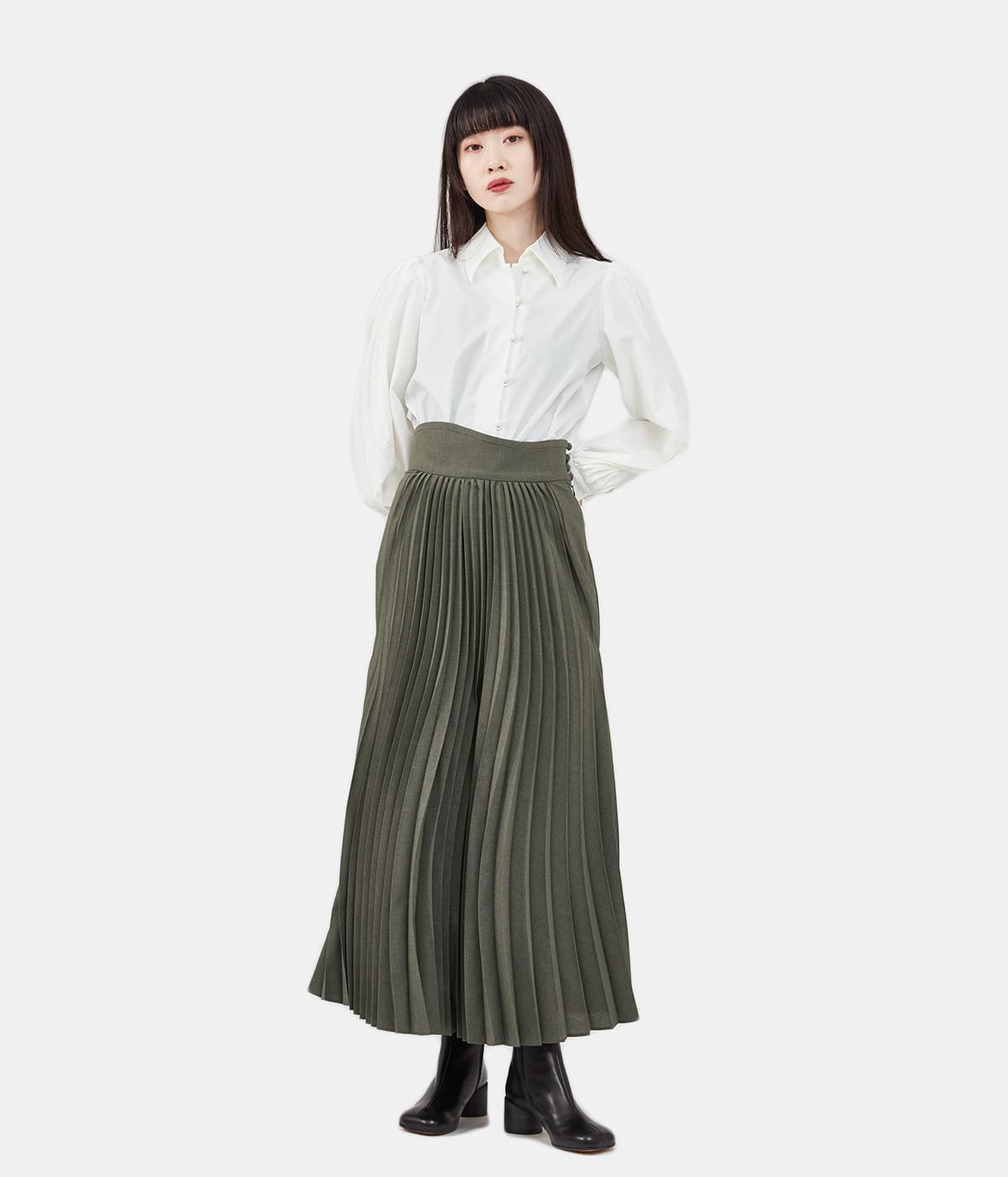 新品 Mame Kurogouchi Curved Pleated Skirt-