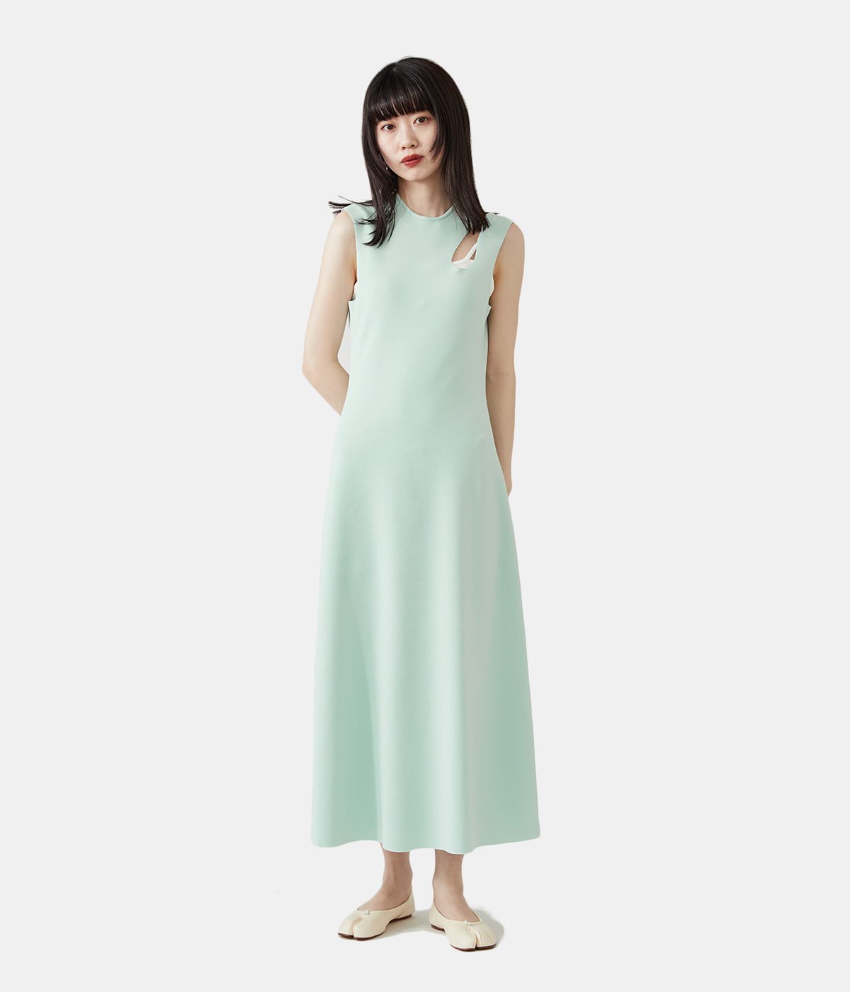 mame Hole Knitted Dress - pale greenカラーグリーン