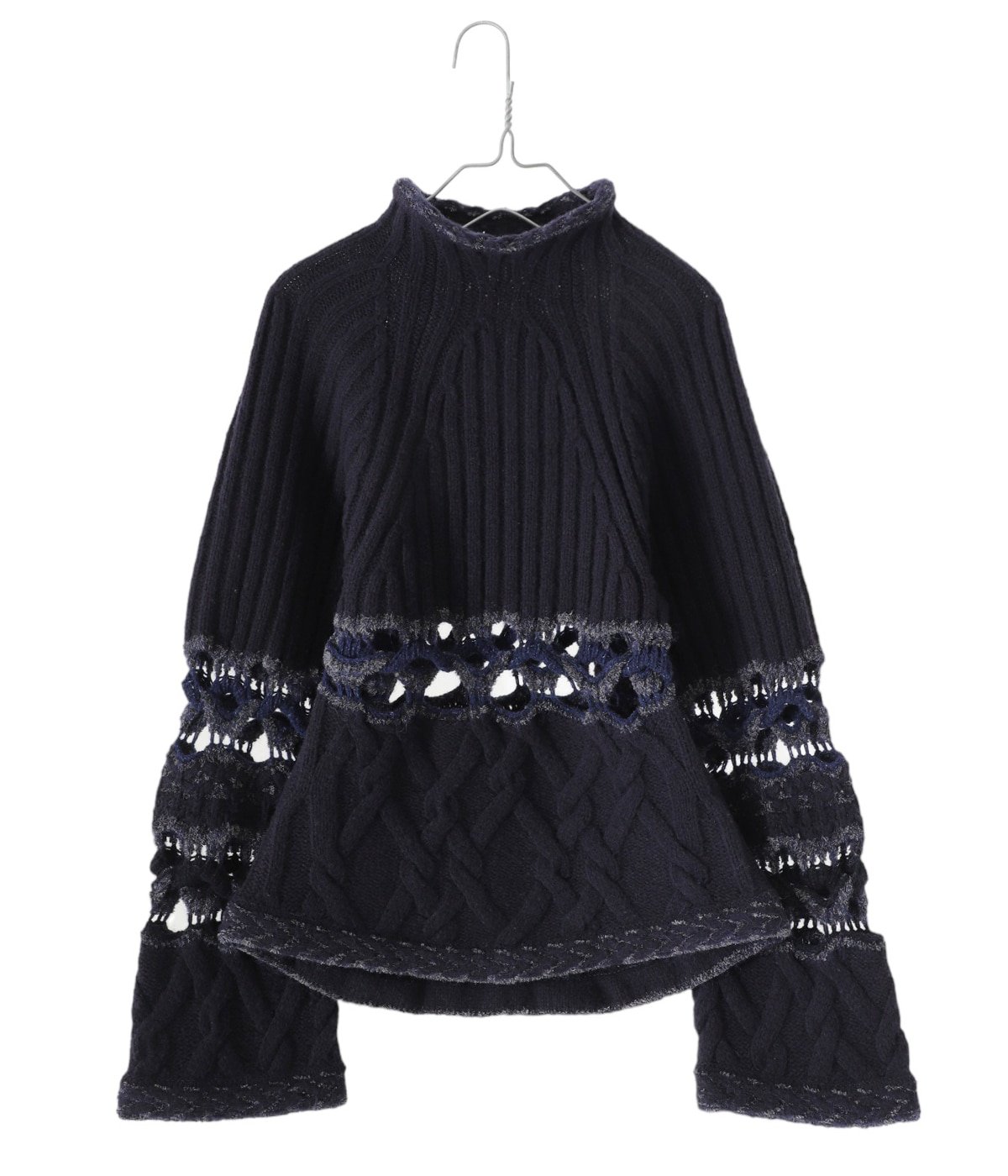 レディース】Basket Pattern Combination Knitted Pullover | Mame 