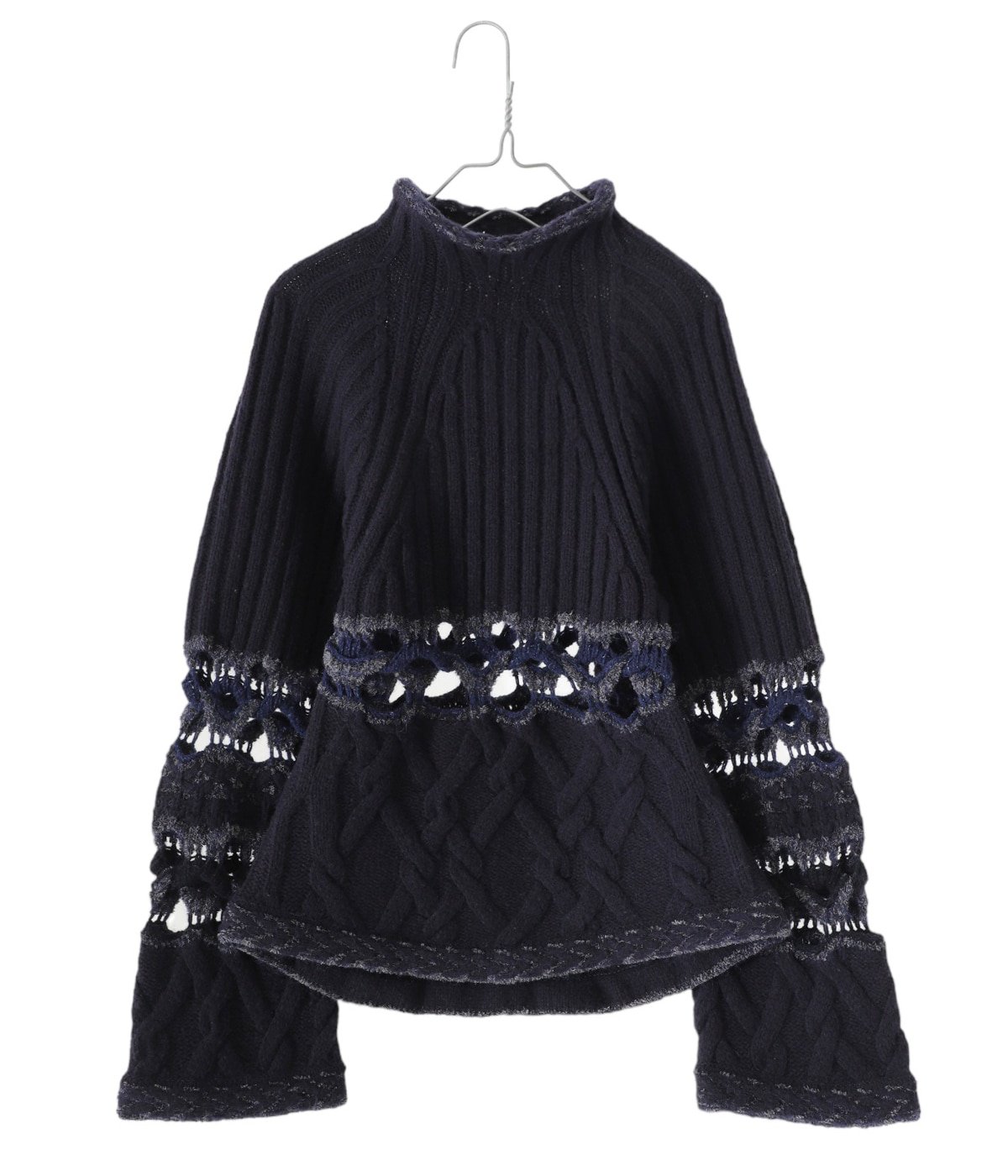 レディース】Basket Pattern Combination Knitted Pullover | Mame