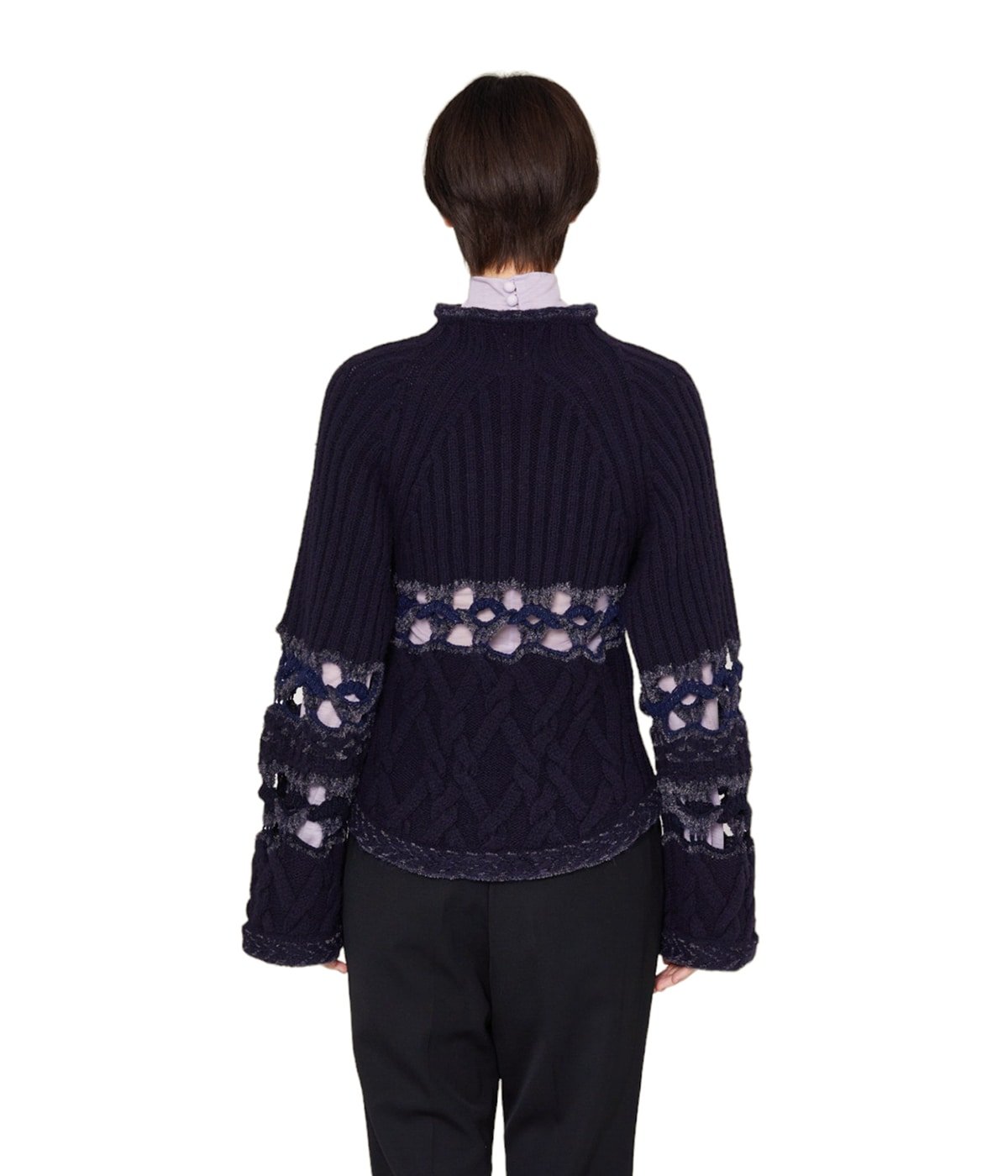 レディース】Basket Pattern Combination Knitted Pullover | Mame