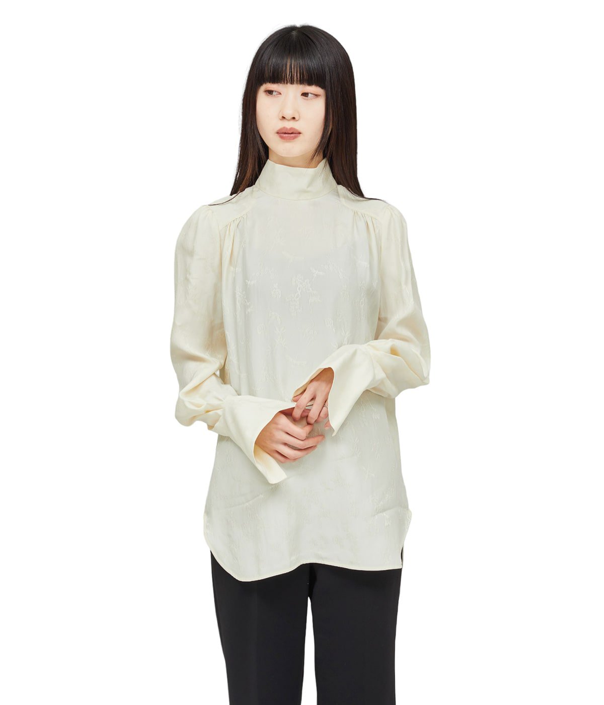 Crane Pattern Jacquard Shirt ecru mame