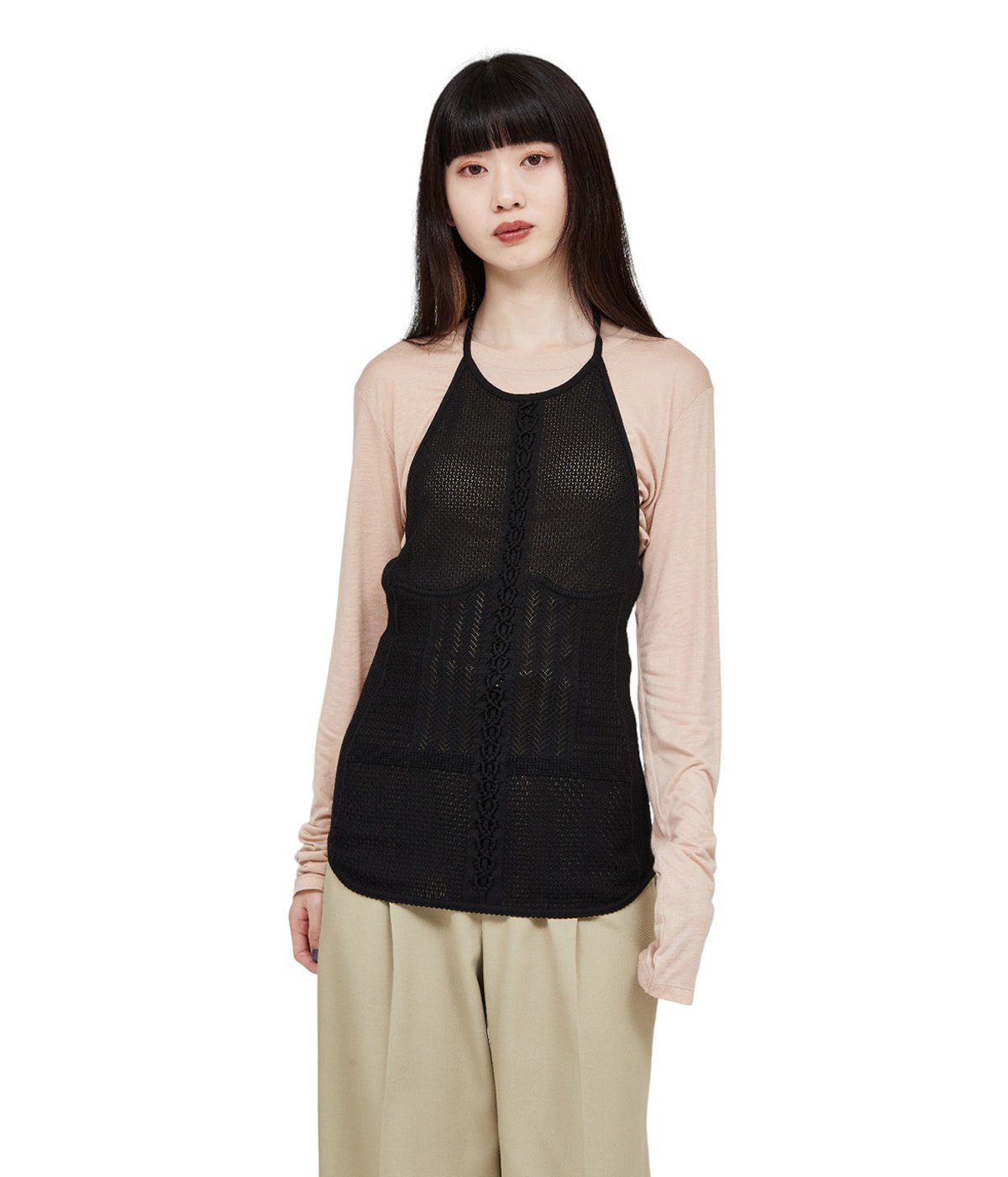 レディース】Openwork Lace-up Knitted Top | Mame Kurogouchi(マメ