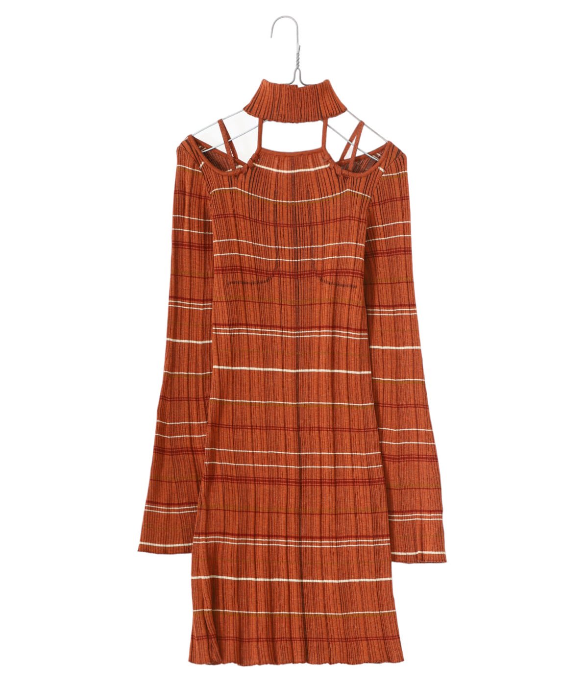 ニットワンピマメクロゴウチRandom Ribbed Plaid Knitted Dress