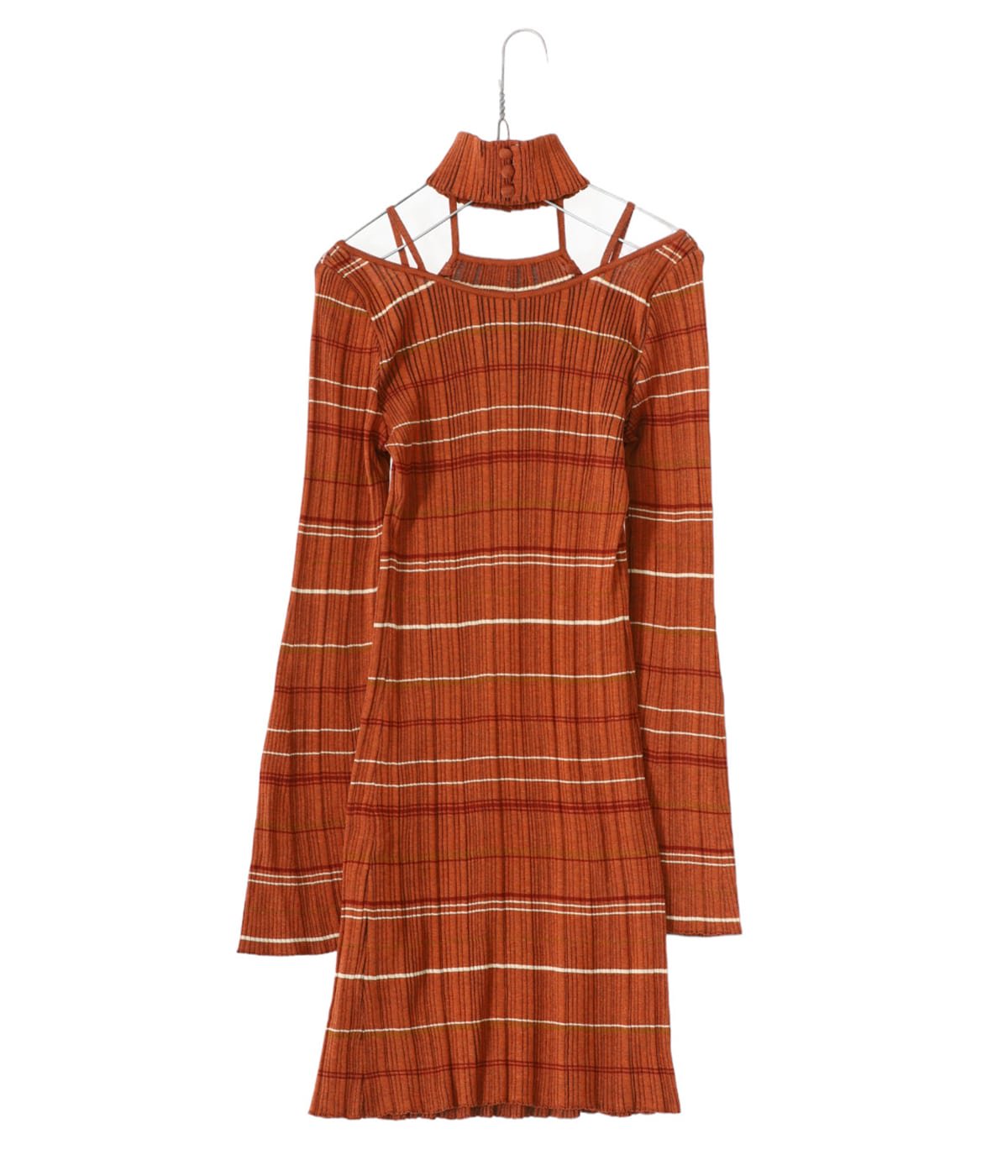 レディース】Random Ribbed Plaid Knitted Dress With Choker | Mame 