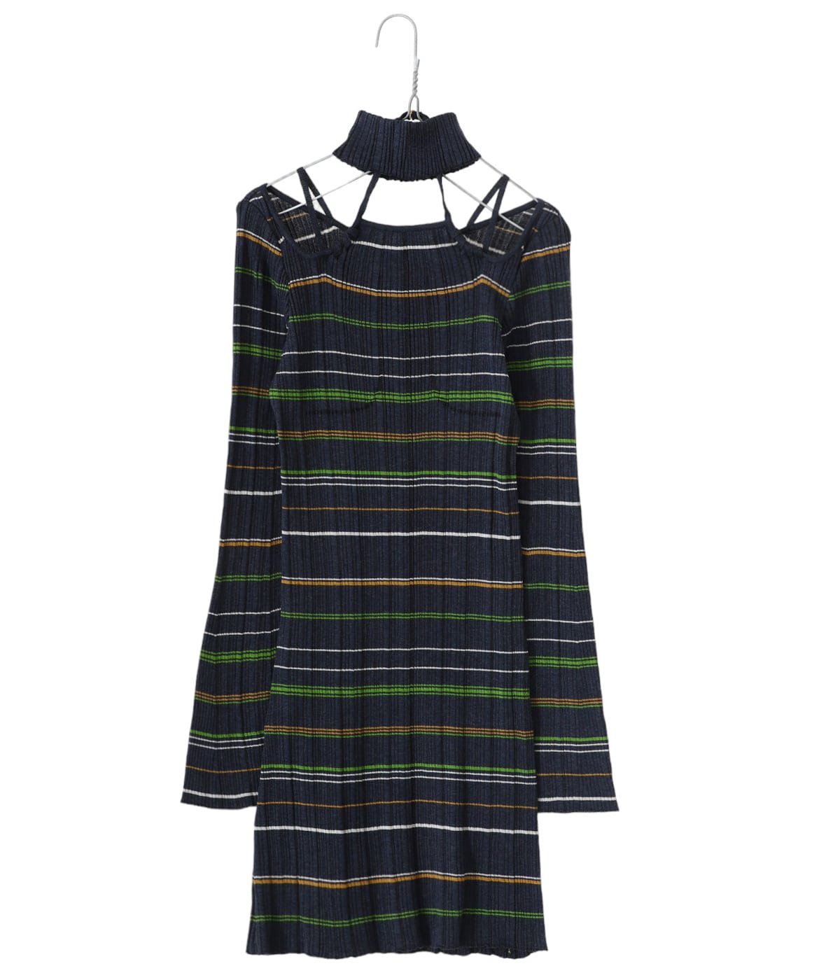 【レディース】Random Ribbed Plaid Knitted Dress With Choker