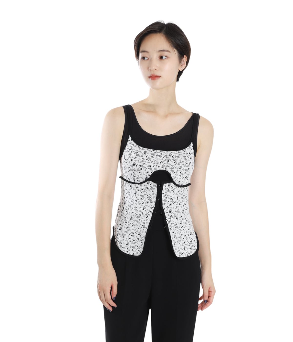 くみ レディース】Floral Jacquard Fraise Stitch Camisole Top