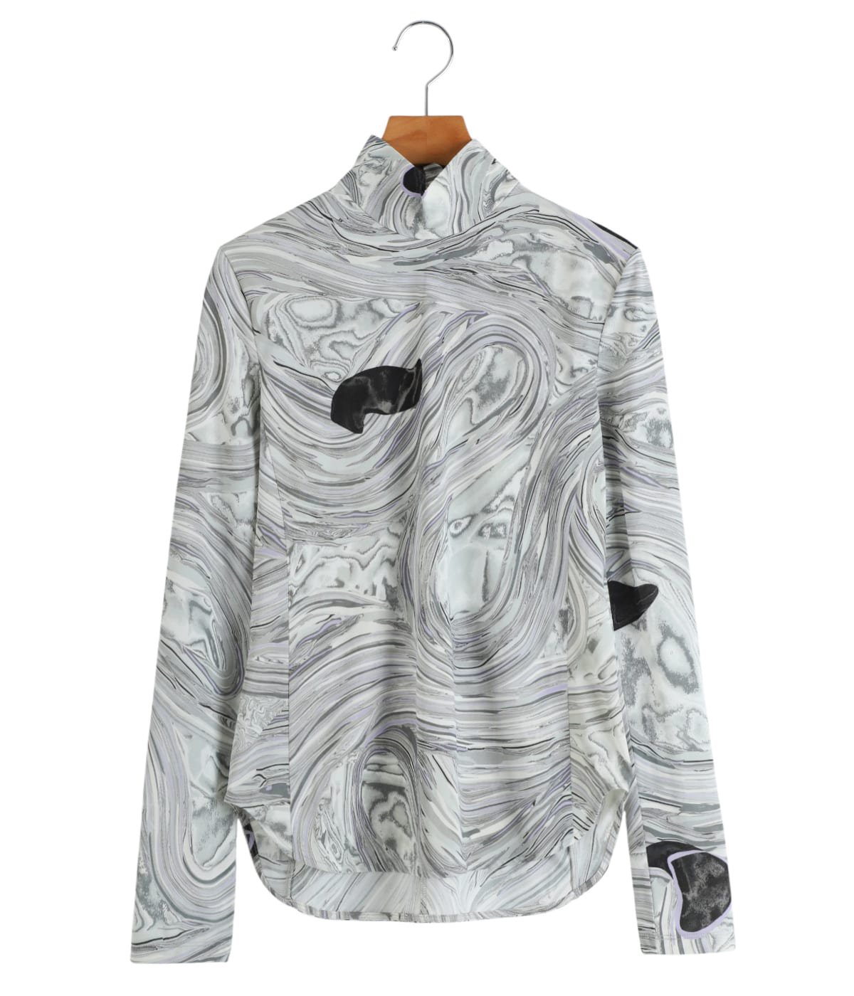 トップス Mame Marble Print Sheer Jersy High Neck Mame Kurogouchi/マメ】Marble Print Jersey High Neck Top