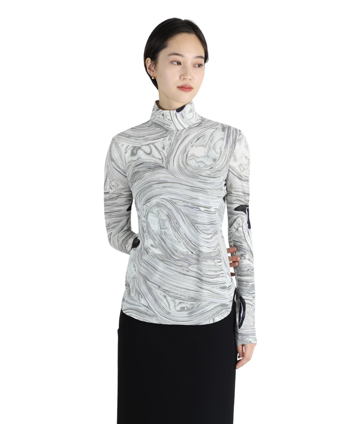 レディース】Marble Print Jersey High Neck Top | Mame Kurogouchi