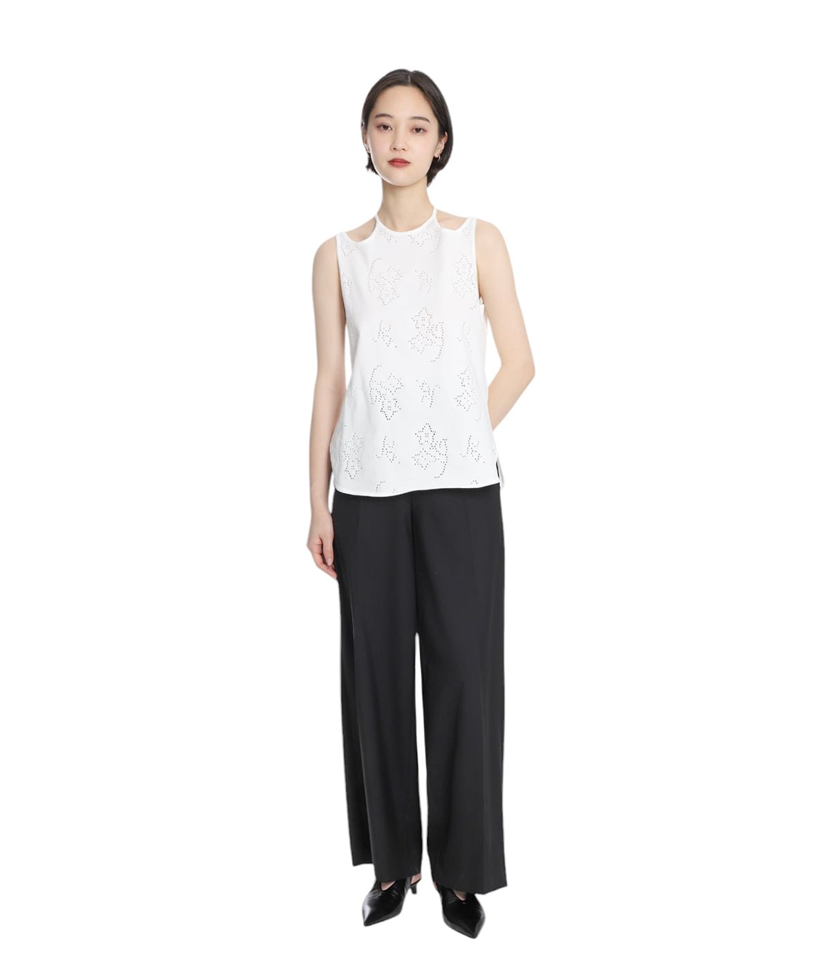 トップス Eyelet Jersey Jacquard Top - white Eyelet Jersey Jacquard Sleeveless Top - white - Mame Kurogouchi