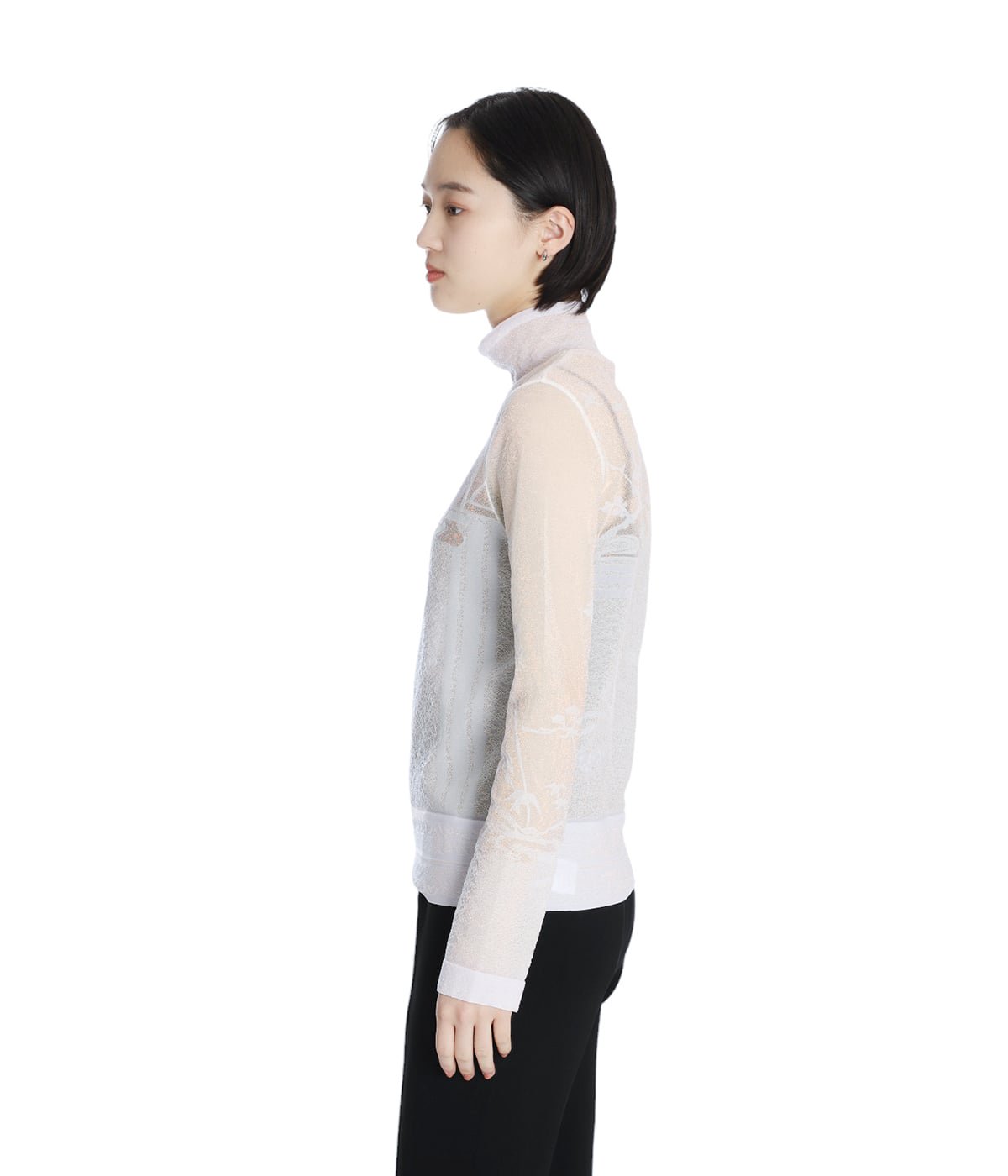 レディース】Nature Pattern Sheer Knitted High Neck Top