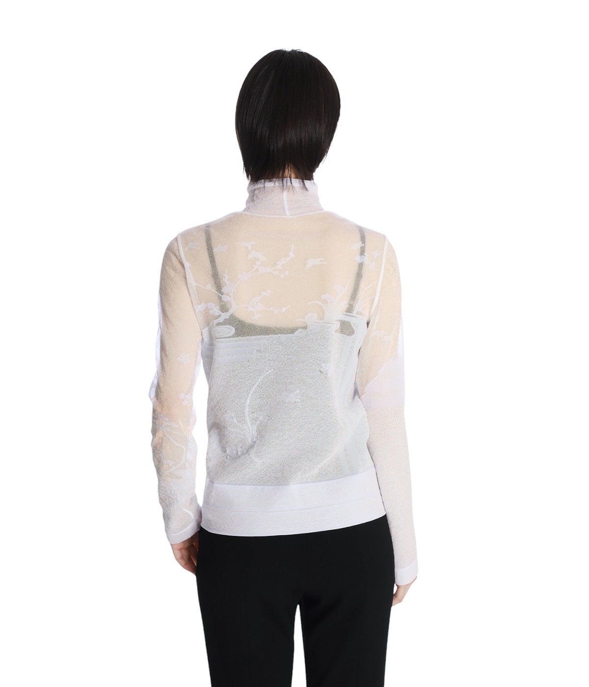 レディース】Nature Pattern Sheer Knitted High Neck Top