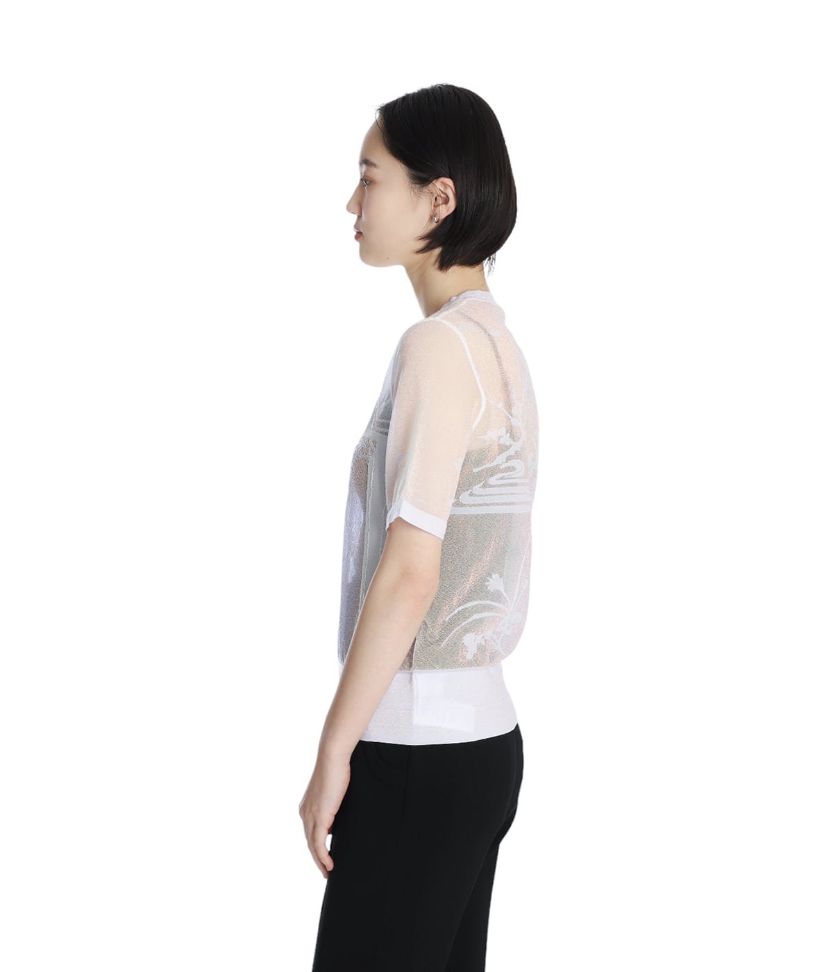 レディース】Nature Pattern Sheer Knitted Crew Neck Top