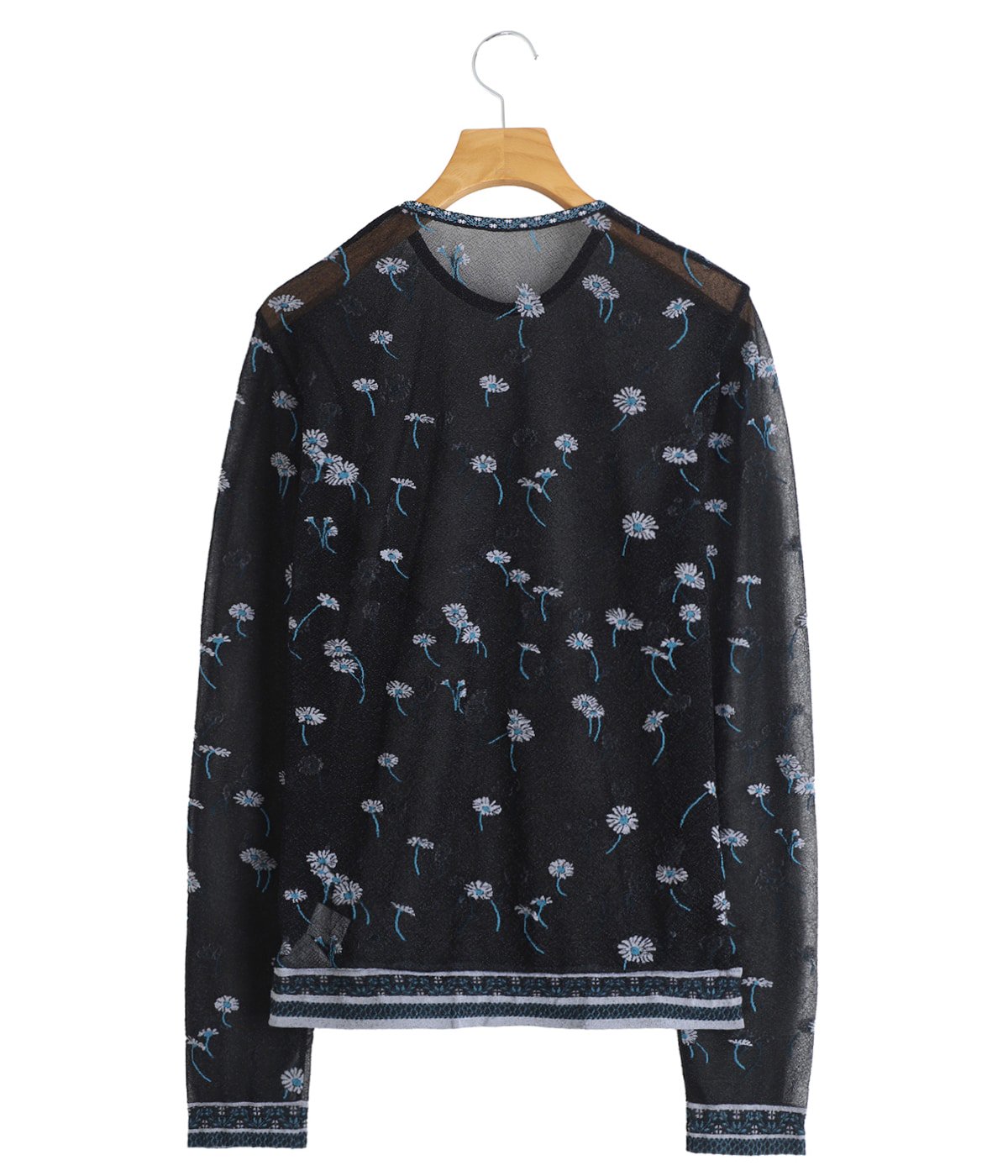 レディース】Floral Pattern Long Sleeve Sheer Knit Top | Mame